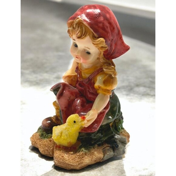 Vintage Peasant Girl Feeding Duck Figurine Rustic Farm Country Decor - Picture 1 of 9